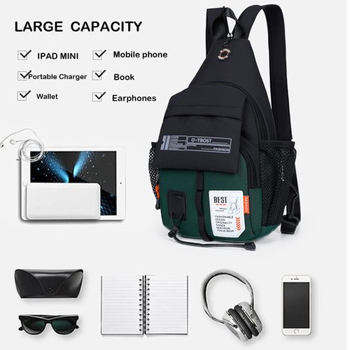 JENAGREEN Waterproof Sling Backpack Crossbody Shoulder Bag for Women Men, Crossbody Bag Casual Daypack Travel Hiking Adjustable Chest Bag