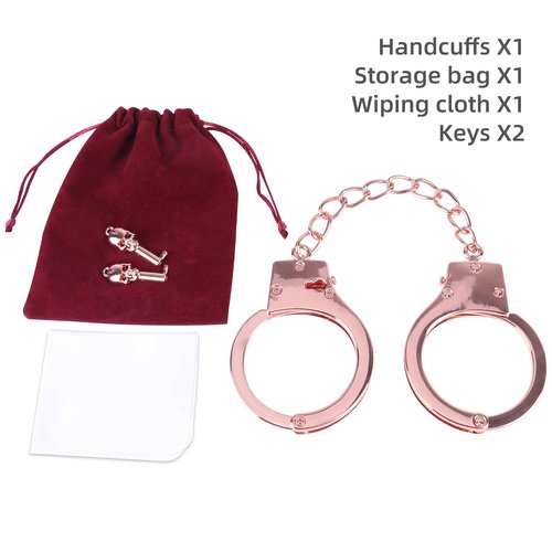 Bedsecret Metal Handcuffs with Two Skull Keys Upgrade Prop Handcuffs Toy Set (Rose) Including Decorative Bag and Cleaning Cloth