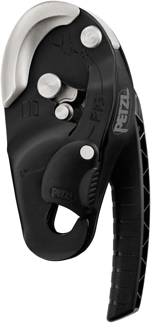 PETZL, Descender Rig Black, Compact self-Braking Descender