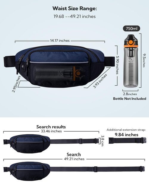 WATERFLY Hiking Waist Bag Travel fanny pack Multi-Pockets Fanny Pack Outdoors Sports Traveling Running Dog Walking Fashion Casual Bum Bag for Women Men