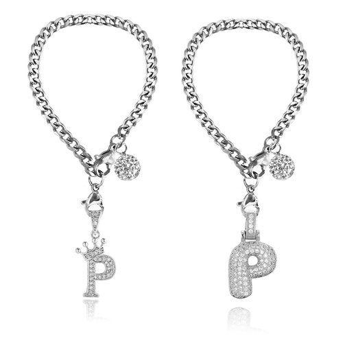 Silver Cup Charms for Stanley Handle- Letter Charms Accessories for Stanley Handle 40 Oz Tumblers Gold Initial Keychain Water Bottle Cup with Diamond Glitter Jewelry Personalized Decorations