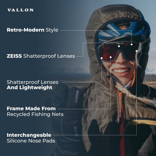 VALLON Watchtowers Cycling Sunglasses | 100% UV Protection Biking Glasses | Anti-Reflective & Recycled Frame