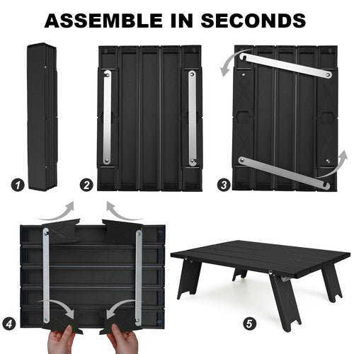 Outplea Black Small Folding Beach Table, Mini Ultralight Camping Table Aluminum, Backpacking Short Table