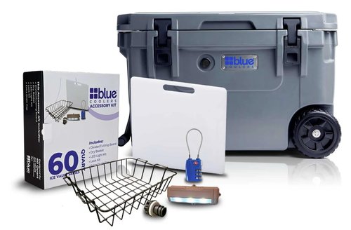 Blue Coolers 60 Quart Gray Wheeled Cooler with Accessory KIT Bundle