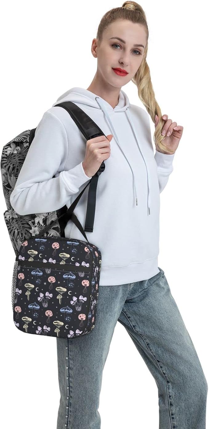 Space Mushrooms Lunch Box Reusable Insulated Lunch Bag Thermal Cooler Tote For Boys Girls Teen School Men Women Picnic Travel Hiking