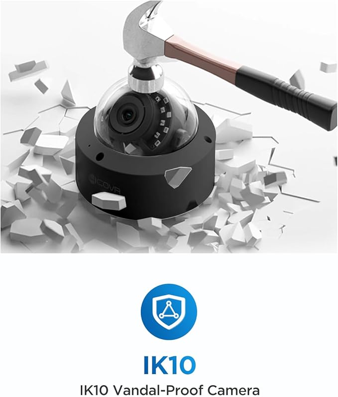 4COVR 4K PoE Security Camera System, AI Human Vehicle Detection, 4Pcs 8MP IK10 Vandal-Proof Dome IP Camera with Mic, 8CH 8MP H.265 NVR with 2TB HDD, IP67 Home Weatherproof Outdoor, LY54AB8M0804