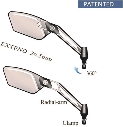 MEACHOW New Scratch Resistant Glass Lens,Handlebar Bike Mirror, Adjustable Safe Rearview Mirror, Bicycle Mirror,ME-003