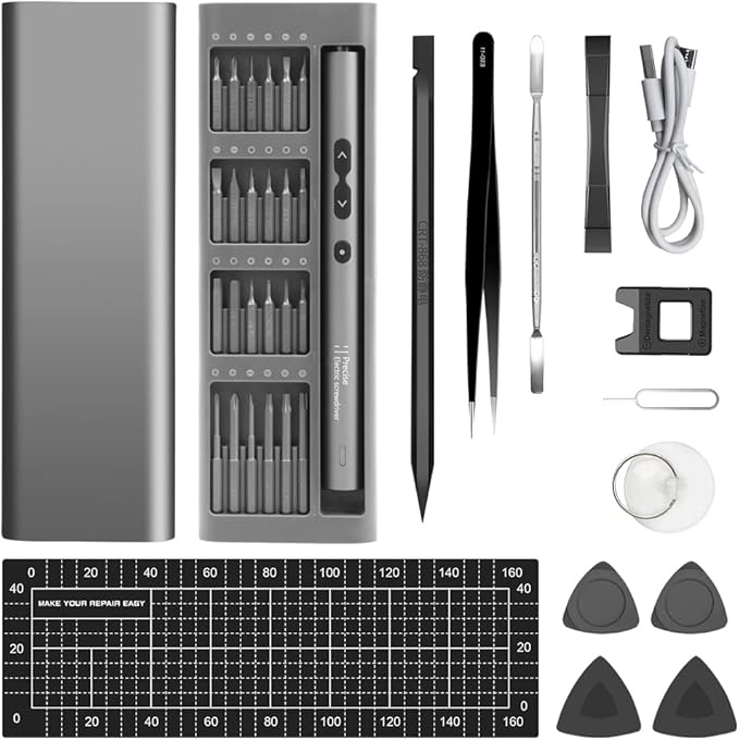 UF-TOOLS Mini Electric Screwdriver, 62 in 1 Cordless Rechargeable Small Power Screwdriver Set with 48 Bits, Led Light and Magnetic Mat, Professional Repair Tool for Phone Watch Camera Laptop PC