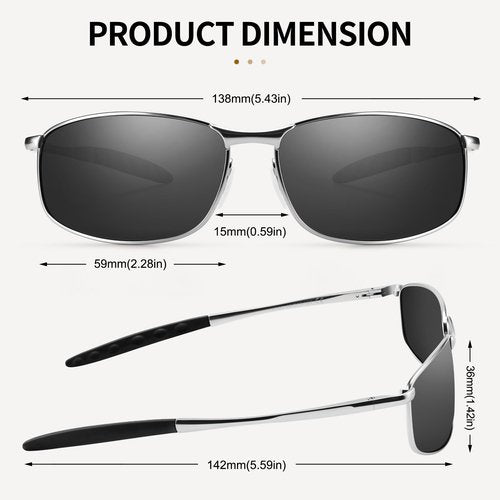 URUMQI Rectangular Sunglasses for Men Square Polarized, TAC UV400 Protection Lens,Pilot Navigator Shades for Driving Golf