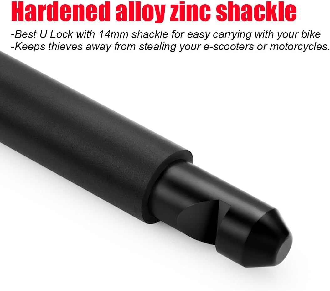 USHAKE Bicycles U Lock, Heavy Duty Bike Scooter Motorcycles Combination Lock Gate Lock for Anti Theft (Black 14mm chackle)