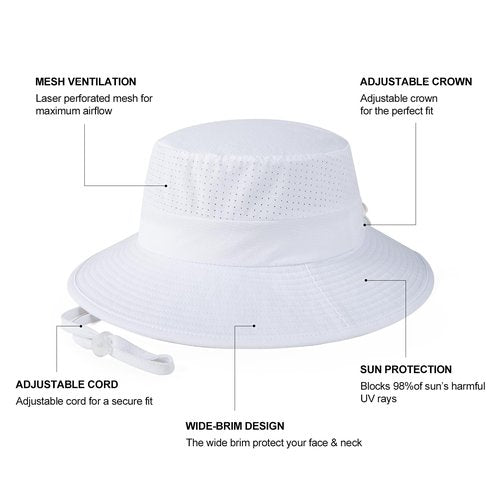 VOBOOM Sun Hats for Men Women Fishing Hat Breathable Wide Brim Summer UV Protection Hat (White)