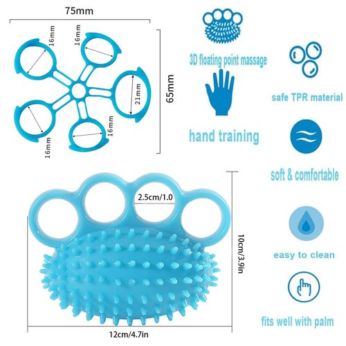 Hand Exerciser Ball and Finger Stretcher, Hand Grip Strengthener Trainer, Squeeze Balls, Wrist Pain Relief (Blue)