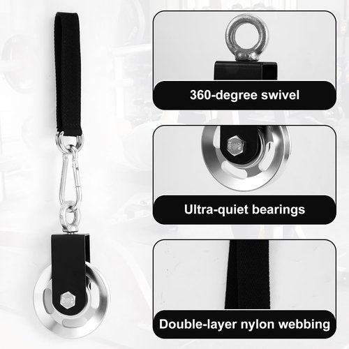Cable Pulley Wheel, 360-Degree Rotation Bearing Weight Pulley with Hanging Straps & Carabiner Silent Gym Exercise Machine Attachments Replacement Parts Accessories for Straight LAT Pulldown Bar