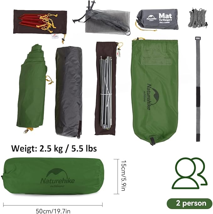 Naturehike Camping Tent, 2/3 Person Double Layer, Instant Easy Setup, Waterproof PU2000mm, 54 MPH Wind Resistance, UPF 50+, Outdoor Tent for Camping, Festivals, Backyard, Sleepovers
