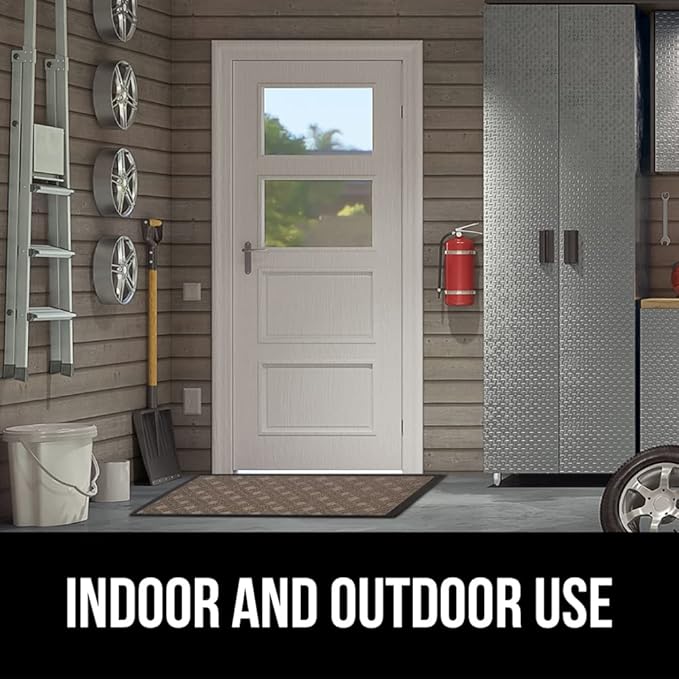 GORILLA GRIP 100% Waterproof All-Season WeatherMax Doormat, 23x35, Durable Natural Rubber, Stain and Fade Resistant, Low Profile, Indoor Outdoor Door Mats, Easy Clean Entrance Mat, Taupe Basket Weave