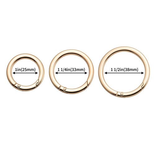 DEVPSISR 4pcs Flat Trigger Spring O Rings,Metal Keychain Ring Round Carabiner Clips for Keyrings Buckle, Bags,Purses(Gold,1 1/2 inch)