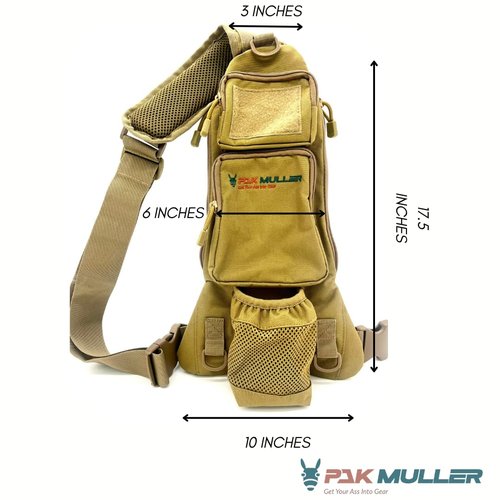 Pak Muller Crossbody Sling Bag Water Bottle Holder, RFID Back Pocket, Travel, Hiking, Everyday Go Bag, Chest Bag, Unisex, Slim Profile, Mid-Size (Black)