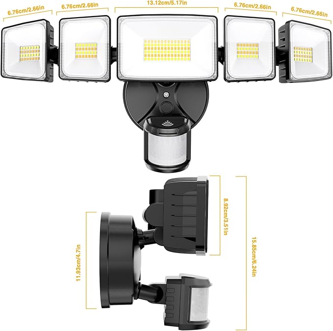 Onforu 5 Heads 120W Smart LED Security Lights Motion Sensor Outdoor, 340° Illumination WiFi Alexa Flood Light 12000LM APP Control, 2700K-6500K Exterior Motion Detector, IP65 Wall Light for Yard, Balck
