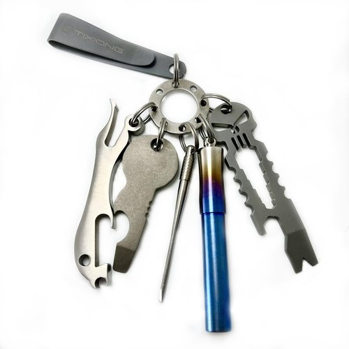 EDC Titanium Accessories UFO UNI-FLEX Organizer Keyring+6pcs 12mm Ti Micro Rings Ti Color