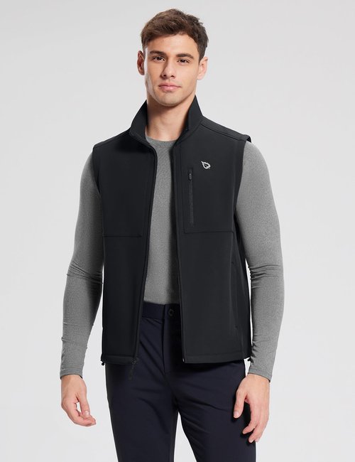 baleaf Men's Golf Vest Fleece Lined Softshell Sleeveless Jacket Water Resistant Cold Weather Running Gear Winter Pockets Black 3XL