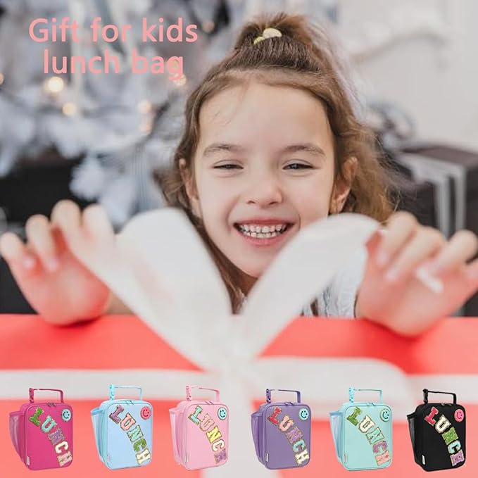 Insulated Lunch Bag for Women Girl Teen large Insulated Kid Lunch Bag,Large Reusable Cute Cooler Bag for School Work Picnic,Black Alphabet