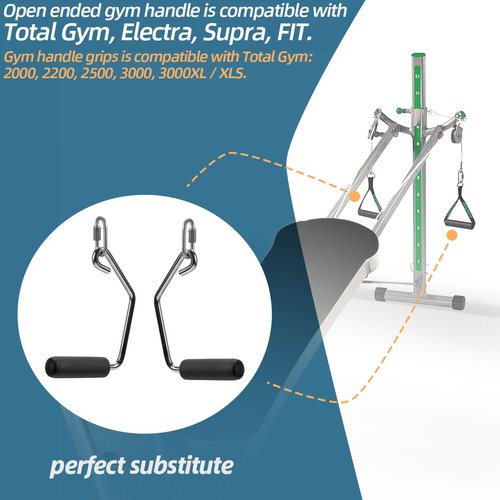 Open Ended Chrome Grip Handles Replacement for Total Gym Home Workout Machines 2000, 2200, 2500, 3000, 3000XL, XL, XLS - Gym Accessories Handles Compatible with Supra, Electra, FIT Models - 1 Pair