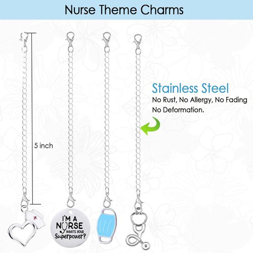 Silver Charms for Stanley Cup, Nurse Theme Accessories for Stanley Cup 40 oz 30 oz, Cute nursery nursing themed Tumbler Charms, 4 Pack Blue Heart Doctor Water Cup Pendant for nurses personalized Chain