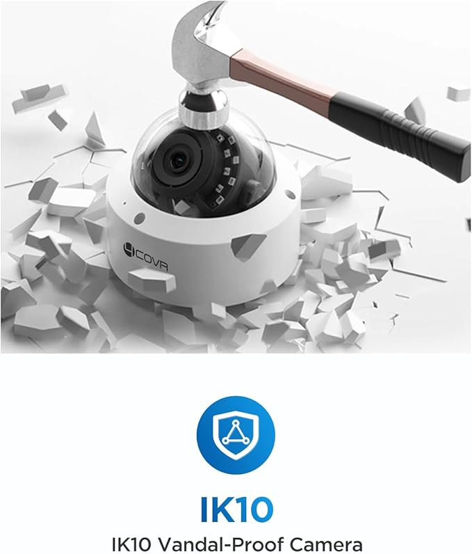 4COVR PoE Security Camera System, 8X 5MP IK10 Vandal-Proof IP67 Dome IP Camera with Audio, 8CH 4K NVR 2TB HDD, AI Human Vehicle Detection & Night Vision, 24/7 Home Recording, LY54AX5M0808