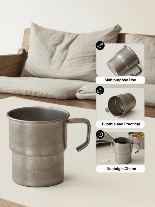 WENSHUO Outdoor Mug,Small Camping Cup,Vintage Stainless Steel,10.14 fl oz (300 ml)