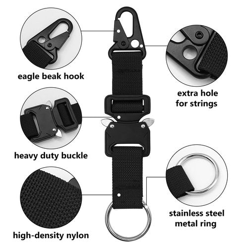HADEEONG Quick Release Large Keychain, Keychain with Heavy Duty Metal Buckle and Ring Military Keychain for Camping, Hiking, Fishing and Key Organizer, Black