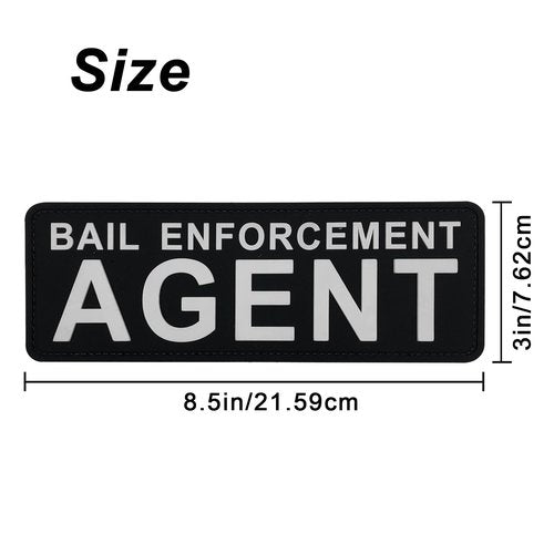 uuKen Bail Enforcement Agent PVC Patch Black and White 8.5"×3" with Hook Fastener Back for Jacket Vest Clothing Uniform Backpack (Black and White)