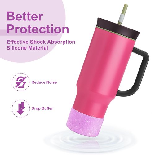 Alwenid 2PCS Silicone Boot for Owala 40oz Tumbler with Handle, Anti-Slip Protective Sleeve Bottom Bumper Protector for Owala Mug Water Bottle Cup, Dishwasher Safe and BPA Free(Shiny Purple)
