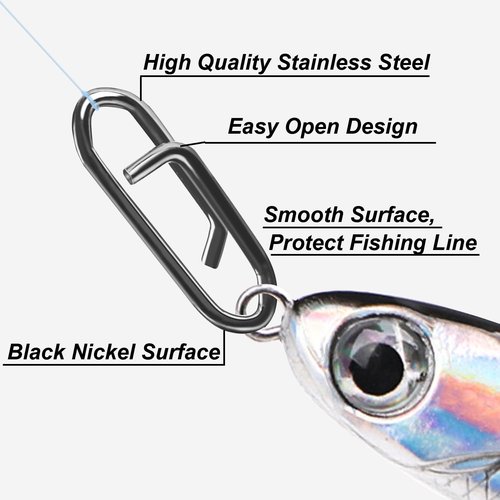 ENERHIKE Fishing Power Clips, 200pcs Fishing Speed Clips for Fishing Lure Quick Change, High Strength Stainless Steel Clips Snap Freshwater Saltwater Crankbait Popper Lure Connector Tackle