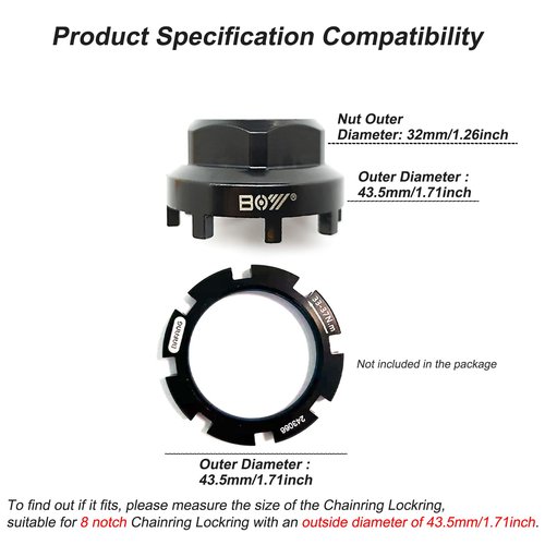 SONZUIA Bike Bottom Bracket Chainring Lockring Removal Tool Compatible with Shimano Octalink, ISIS Drive, Bosch Gen 3 and 4, Brose 8 Notch 43.5mm Outside Diameter