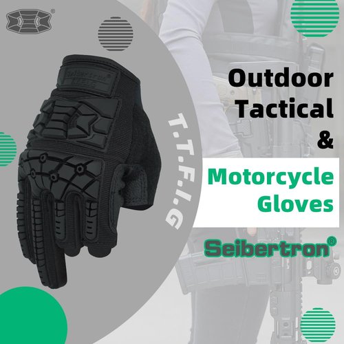Seibertron T.T.F.I.G 2.0 Men's Tactical Gloves Flexible Rubber Knuckle Protective for Hunting Hiking Airsoft Paintball Motorcycle Motorbike Riding Outdoor Gloves Black XXS