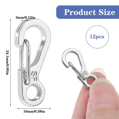 Molain 12 Pcs Small Mini Carabiner Clip Tiny Spring Snap Hook Keychains Micro Carabiners for Alloy Key Rings Outdoor Hiking Fishing Camping Backpack Accessories(Silver)