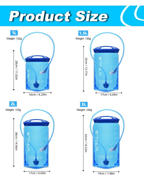 WRELS Hydration Bladder,Water Bladder for Hydration Pack,BPA-Free Leakproof Water Reservoir for Hiking Running Camping Cycling,1L