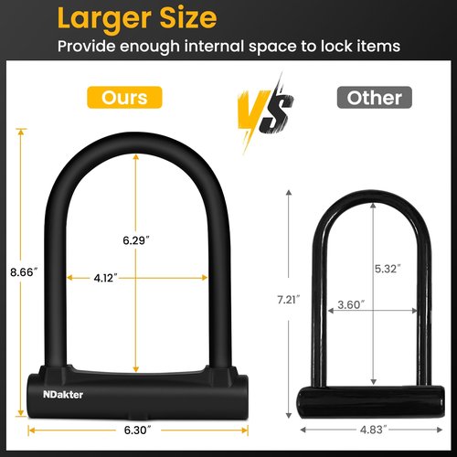 NDakter Bike Locks Heavy Duty Anti Theft, Bike U Lock with 4FT Chain and Bracket,15mm Shackle Electric Bicycle Lock for Scooter, 3 Keys Motorcycle Wheel Lock for Ebike, Moped, Tricycle