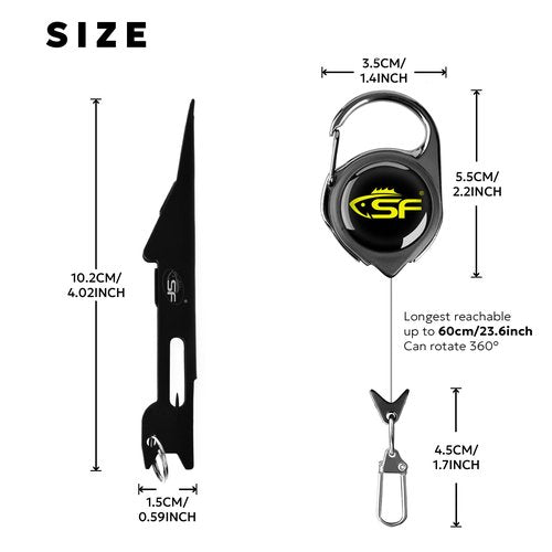 SF 2 in 1 Fishing Line Knot Tyer Quick Knot Tying Tool with Steel Cord Zinger Retractor Fly Fishing Anglers Tool Fly Fishing Angler Accessories Black