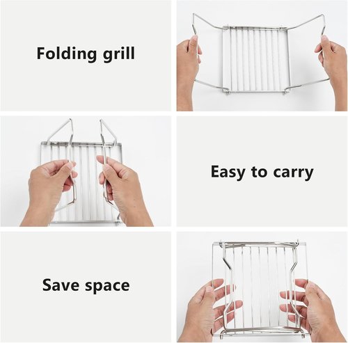 Portable Folding Campfire/Camping Grills,Heavy-Duty 304 Stainless Steel Grates, with Carrying Bags, for Camping, Picnics, Fire Pit Cooking, Outdoor Adventures