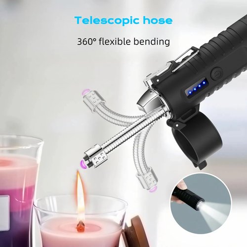 NINSI Electric Lighter, Flexible Neck Plasma Arc Lighter, USB C Rechargeable Lighters, Windproof and Waterproof Lighters with Flashlight for Candles, Hiking, Camping, Outdoor Adventure (Orange)