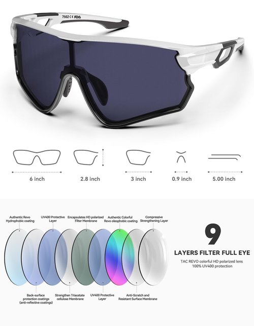 BEACOOL photochromic sunglasses sport (Black White - Photochromic Grey)