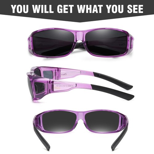 DUCO Polarized Wraparound Fitover Glasses Wear Over Sunglasses for Men Women UV Protection Sun Glasses 8954 (Clear Purple Frame Grey)
