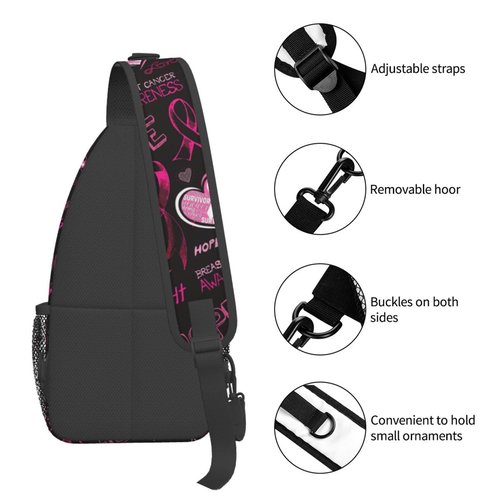 Breast Cancer Awareness Sling Bag for women,Multipurpose Crossbody Chest Bag Sports Sling Bag for Hiking Travel