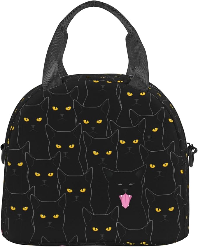 bassyil Black Cat Lunch Box Reusable Insulated Totes Lunch Bag Thermal Cooler Adjustable Shoulder Strap Bag For Men Women