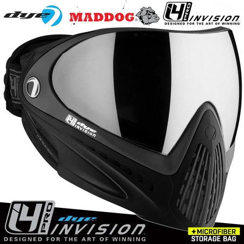 Maddog Dye I4 PRO Thermal Dual-Pane Anti-Fog Lens Paintball Airsoft Mask Goggle System Combo with Microfiber Storage Bag | High Performance Safety Certified Protection - Shadow (Black/Grey)