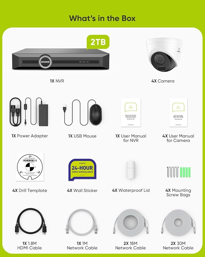 SANNCE 5MP PoE Security System, 8CH 6MP Surveillance NVR with 8PCS 5MP HD Weatherproof Dome Cameras with H.265 Video Compression, Smart IR LED, APP Push Alert, Remote Access (2TB HDD)