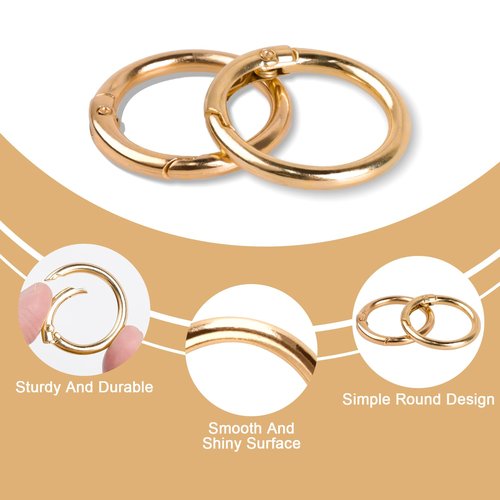 DAJISI 2 PCS Spring O Rings 1 inch, Circle Carabiner Snap Clip Trigger Spring Gold Keychain Clip Heavy Duty Metal O Ring Clips DIY Accessories for Keychains Bag Handbag