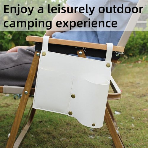 Taolivingmart Camping Armrest Storage Bag,with Two PU Leather Pockets, Extended Back Buckle PU Leather Beach Chair Storage Bag, Side Hanging Bag for Beach Chair/Fold up Chair (Black)