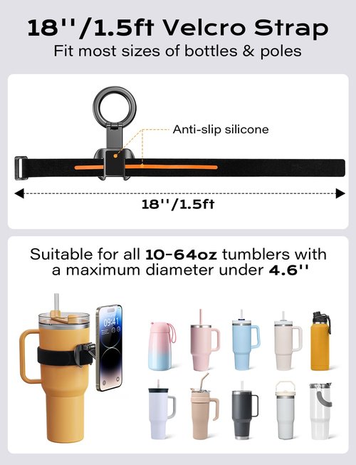 TAZENI Fit Magsafe Water Bottle Gym Stroller Phone Holder Strap Magnetic Phone Holder for Stroller Gym Accessories for Stanley Owala Yeti Hydrojug 10-60oz Tumbler Adjustable for iPhone & Android